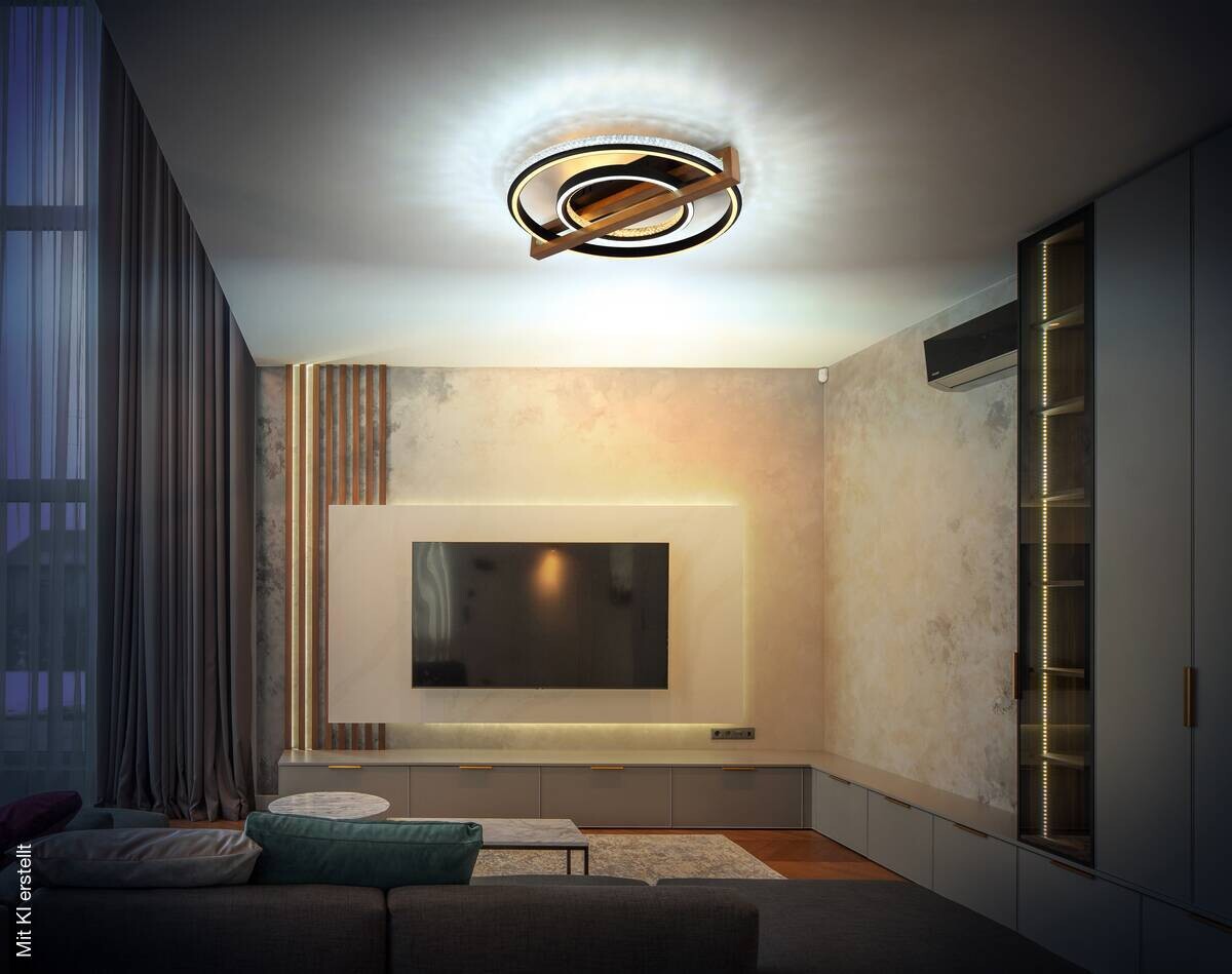 GLOBO LED-Deckenleuchte mattschwarz Opal dunkelbraun Metall Kunststoff Holz B/H/L: ca. 55x11,5x50 cm 1 Brennstellen