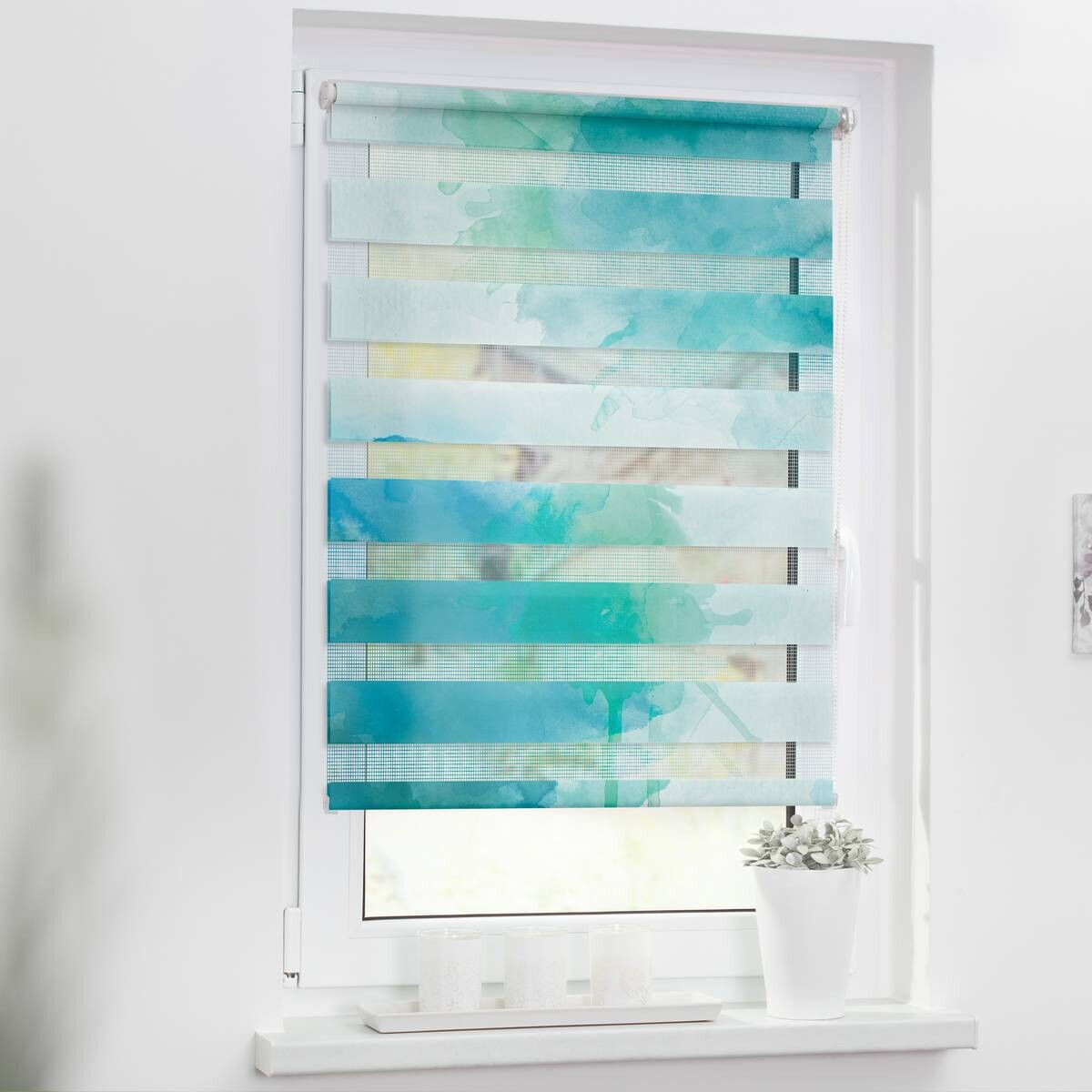 LICHTBLICK Doppelrollo Duo Aquarell blau B/L: ca. 45x150 cm