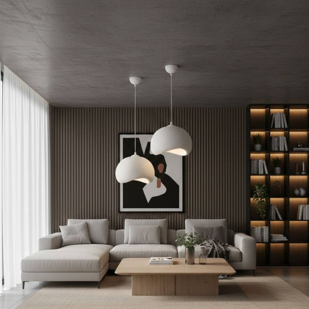 Opviq Pendelleuchte Yontu-15850 weiß Metall Polyester-Mischgewebe B/H/L: ca. 29x120x34 cm E27 1 Brennstellen