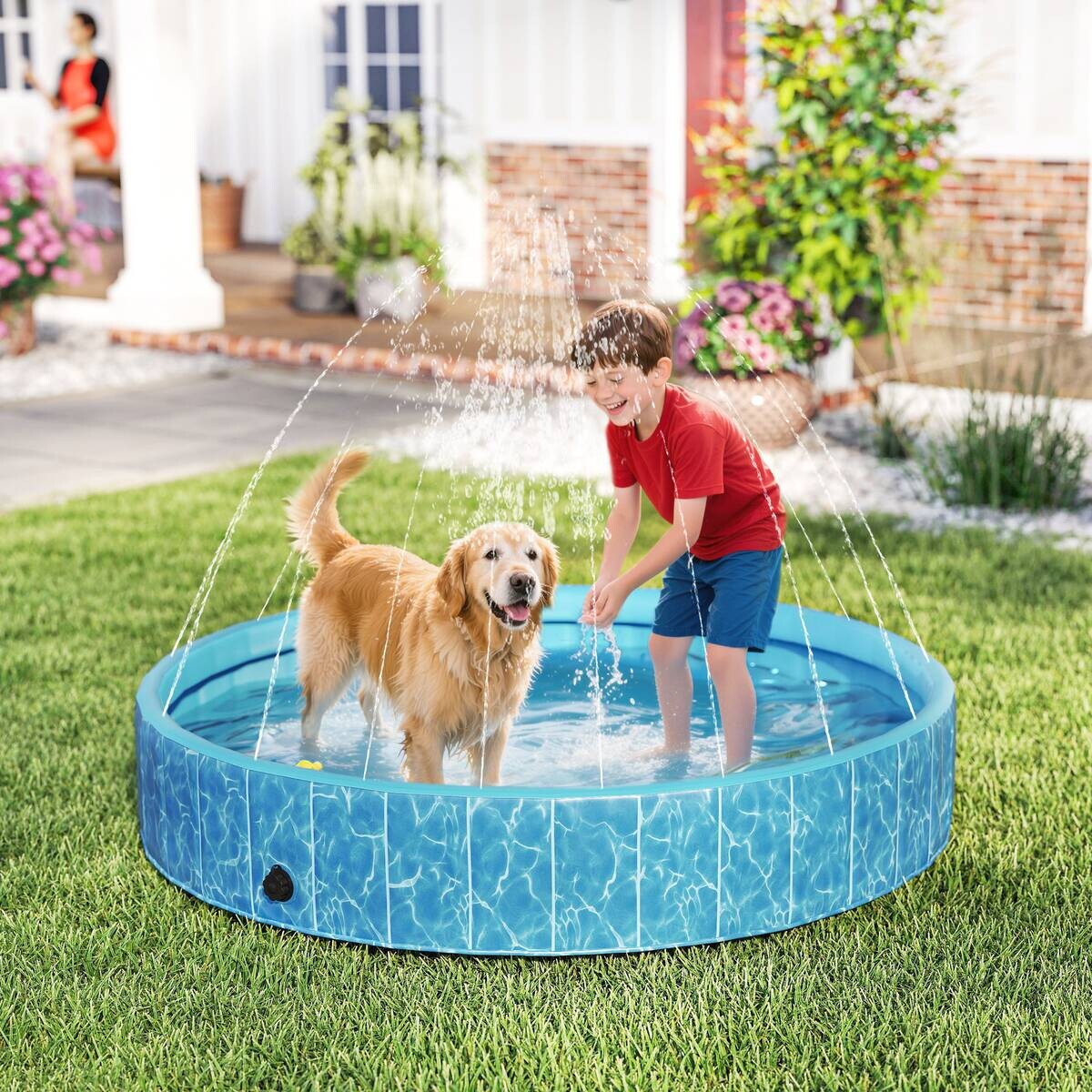PawHut Hundepool blau Kunststoff B/H/L: ca. 160x30x160 cm