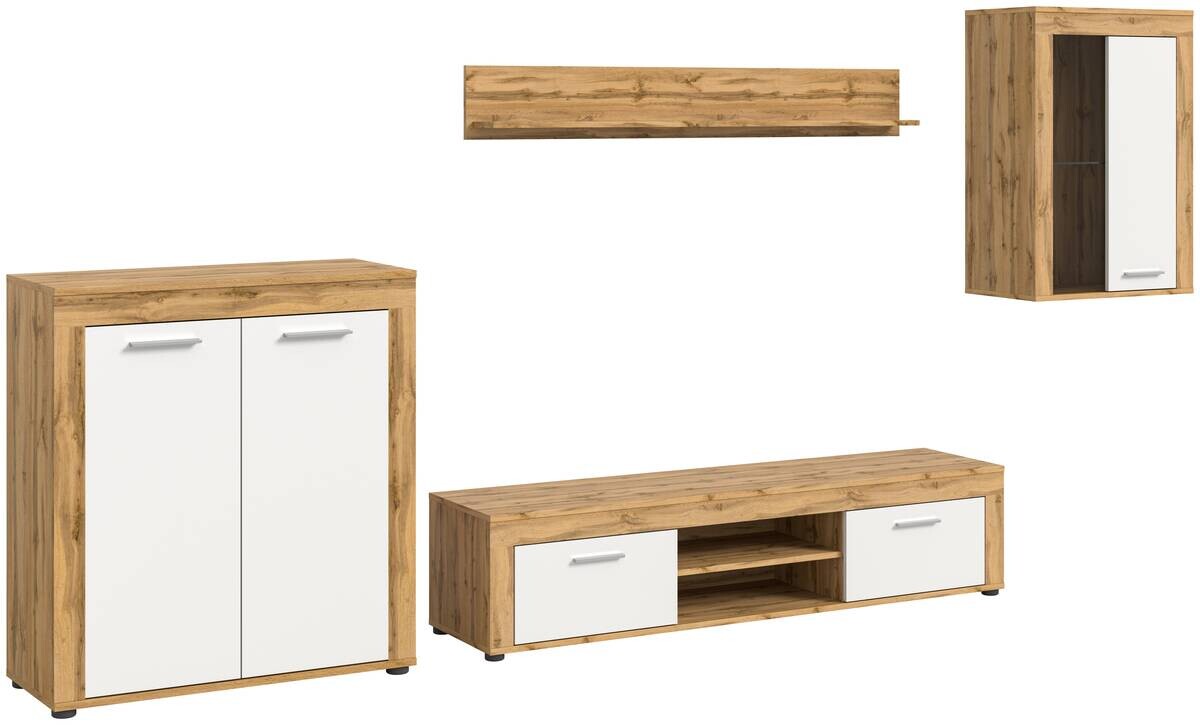 Wohnwand Jam Eiche Wotan Nachbildung weiß B/H/T: ca. 330x169x35 cm