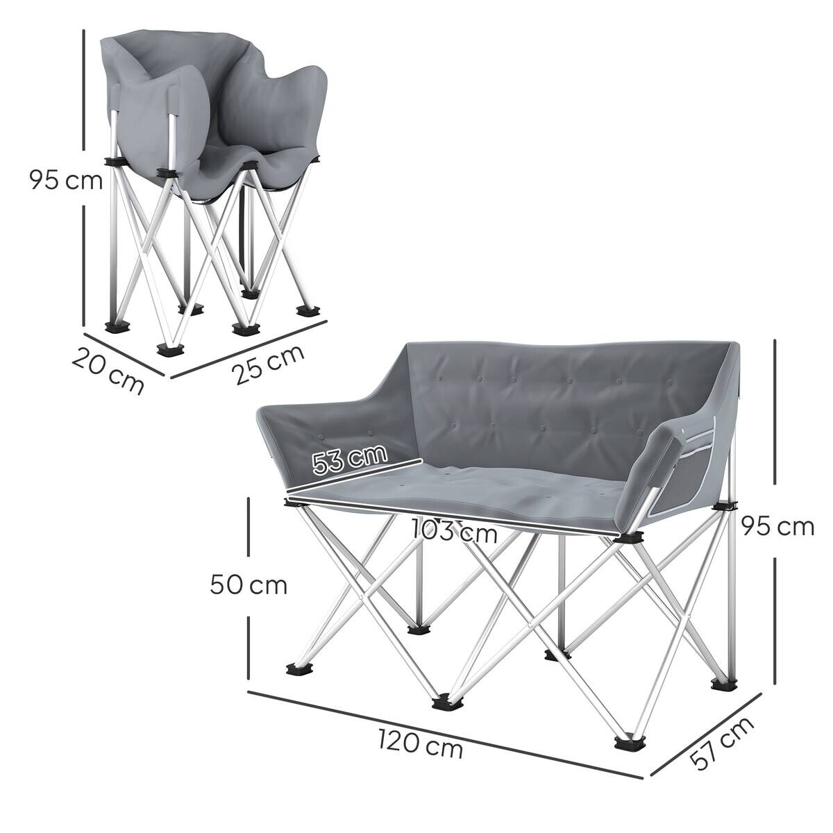 Outsunny Campingstuhl grau Metall B/H/L: ca. 57x95x120 cm