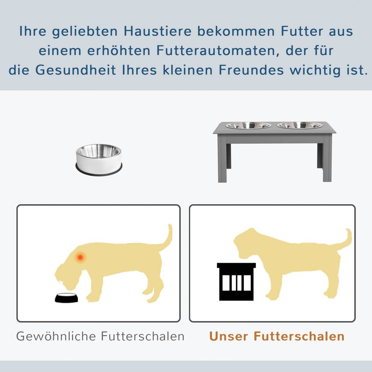 PawHut Futternapf grau Edelstahl B/H/L: ca. 30,5x25,4x58,4 cm