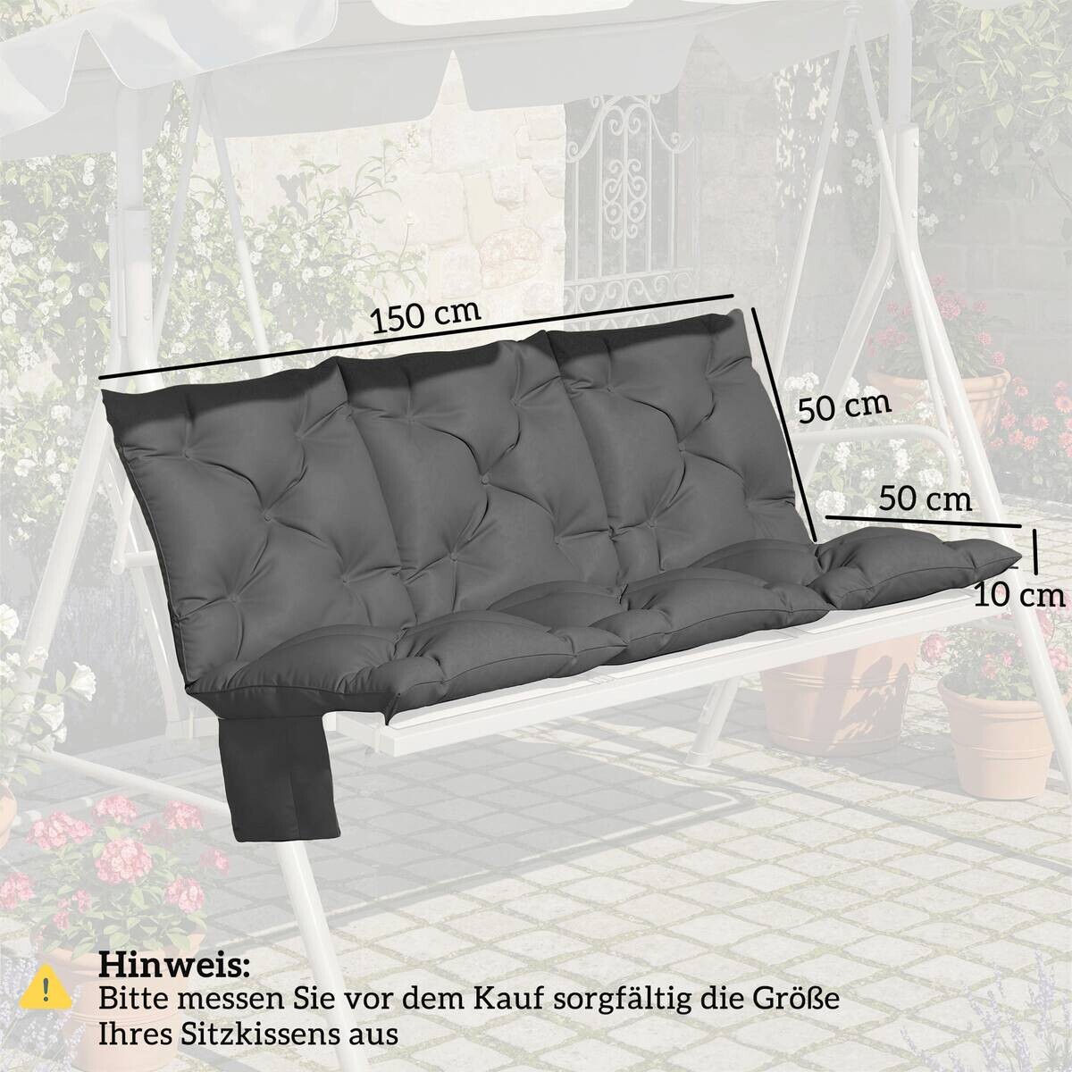 Outsunny Bankauflage dunkelgrau Baumwolle B/H/L: ca. 100x10x150 cm