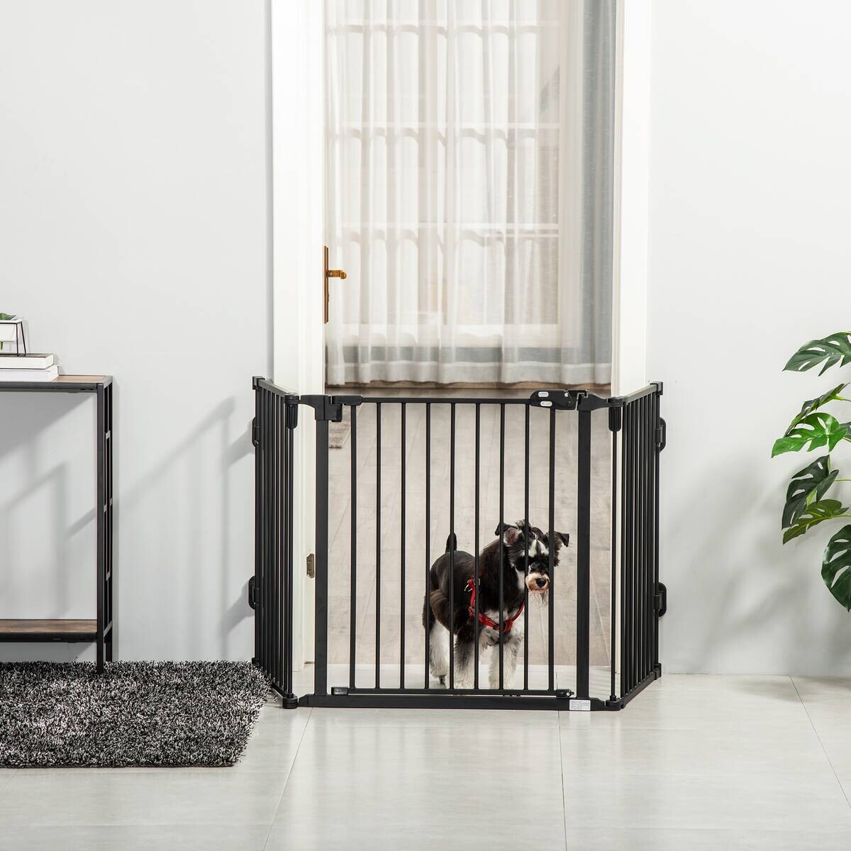 PawHut Hunde-Schutzgitter schwarz Kunststoff B/H/L: ca. 2x202,5x76 cm