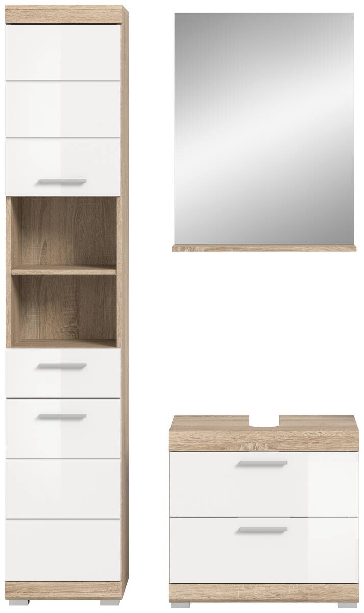 Badezimmer-Set Lambada Eiche Sonoma Nachbildung weiß Hochglanz B/H/T: ca. 112x191x37 cm