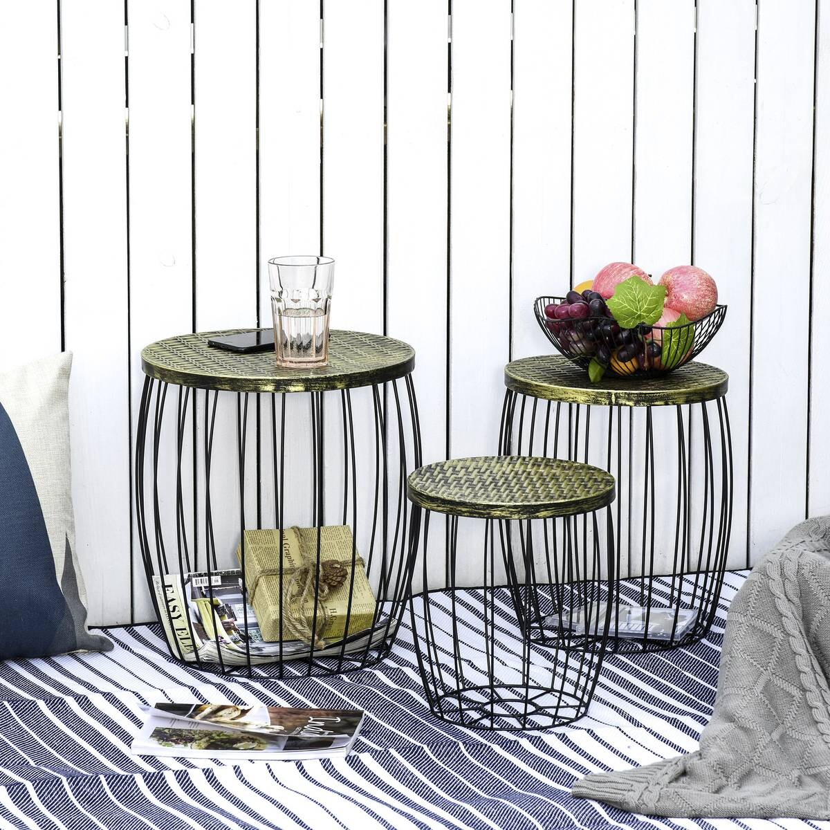 Outsunny Beistelltisch-Set schwarz Metall H/D: ca. 41x38 cm