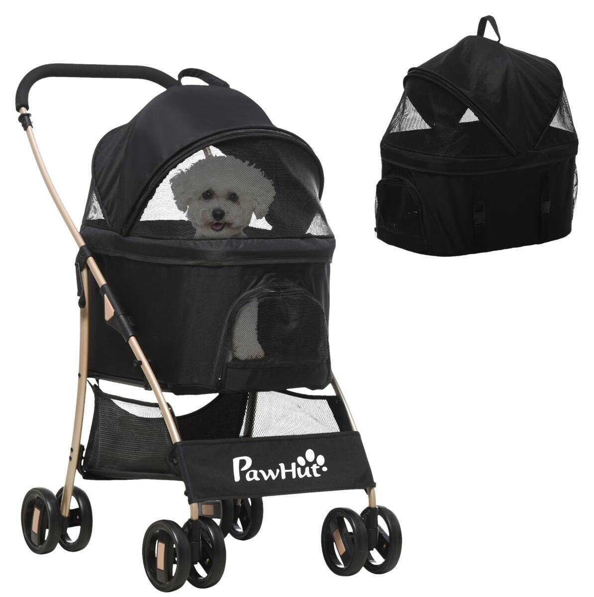 PawHut Haustier-Trolley schwarz Polyester-Mischgewebe B/H/L: ca. 49,5x98x82 cm