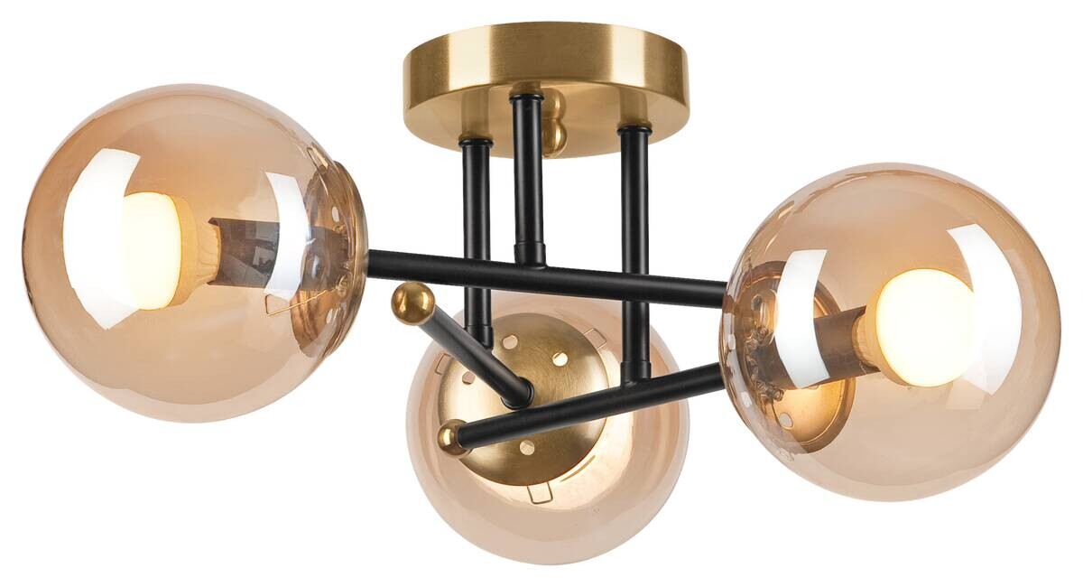 Lamkur Pendelleuchte Malena schwarz gold Glas Holz Kunststoff H/L: ca. 19x39 cm E27 3 Brennstellen