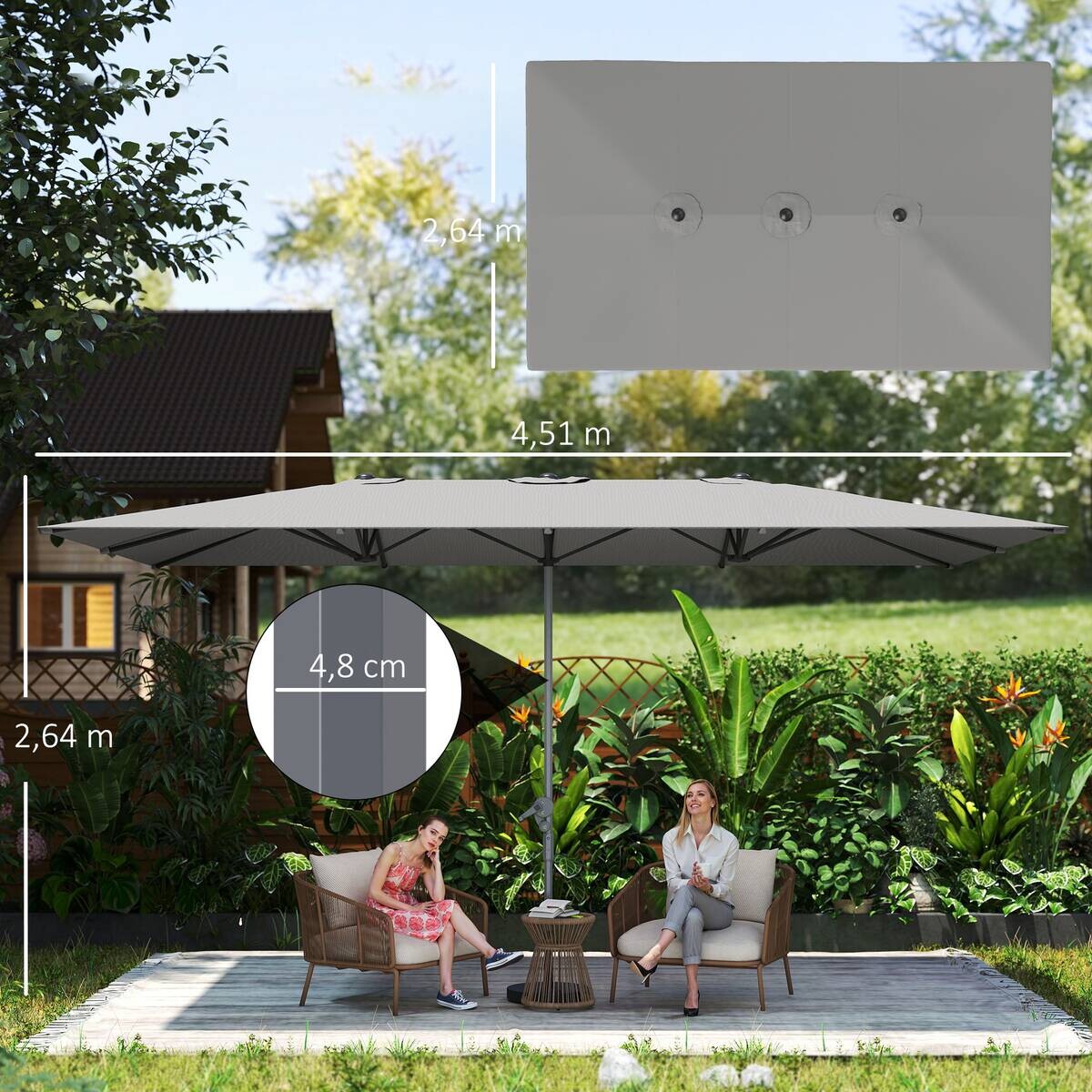 Outsunny Doppelsonnenschirm dunkelgrau Polyester B/H/L: ca. 264x264x451 cm