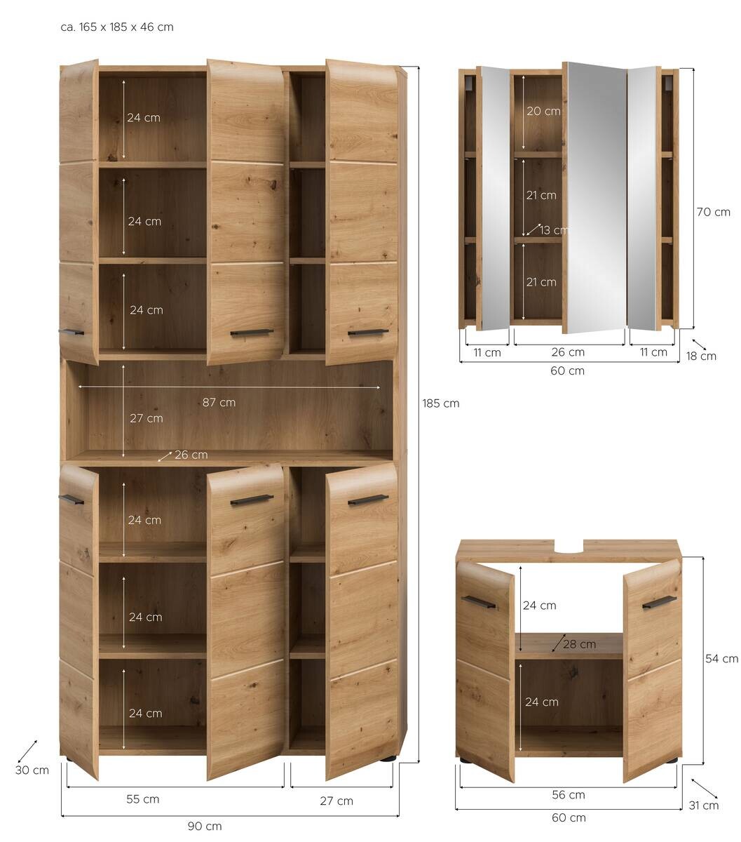 Badezimmer-Set Ice Artisan Oak Nachbildung B/H/T: ca. 165x185x46 cm