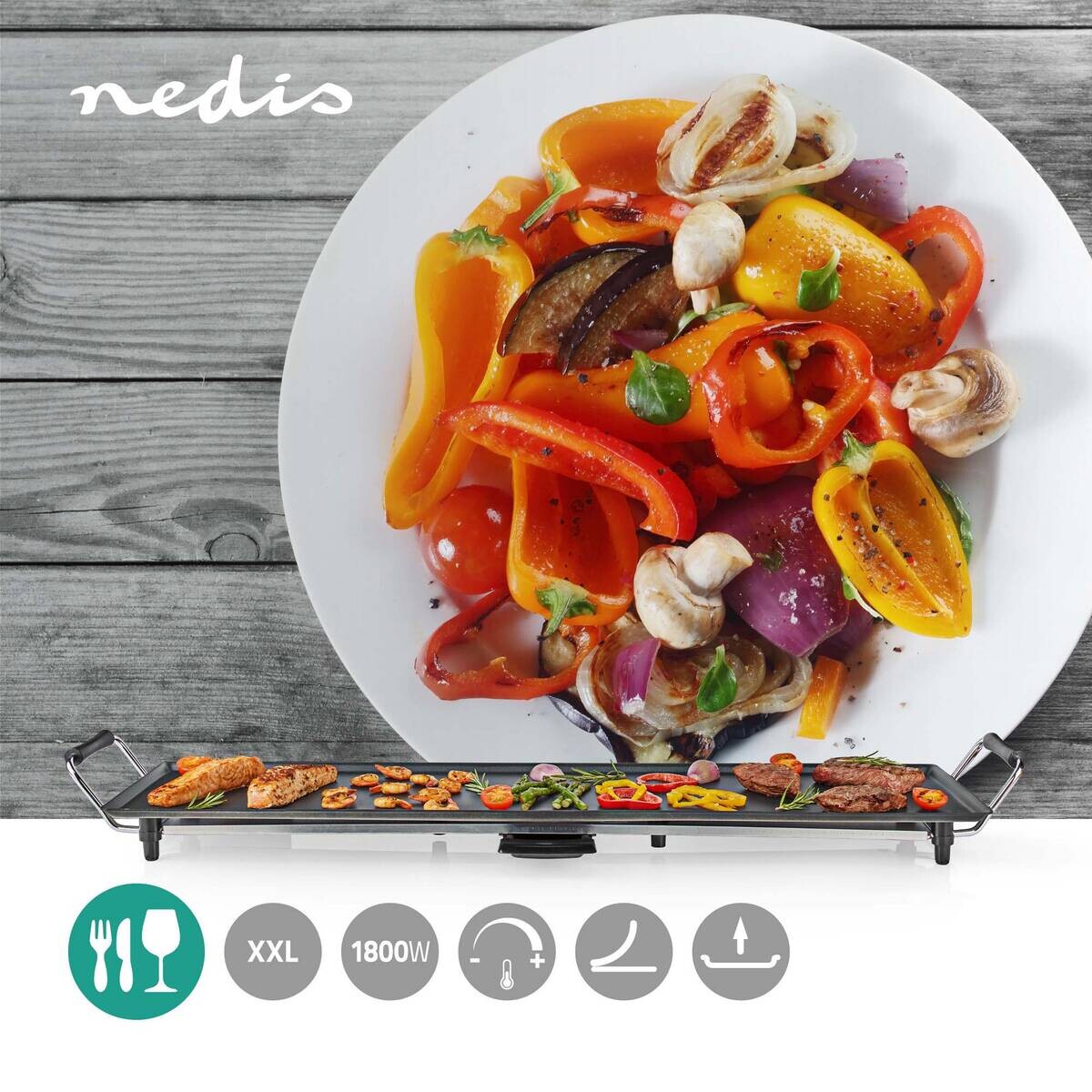 Nedis Tischgrill schwarz Metall B/H/L: ca. 101,5x11,3x26,5 cm