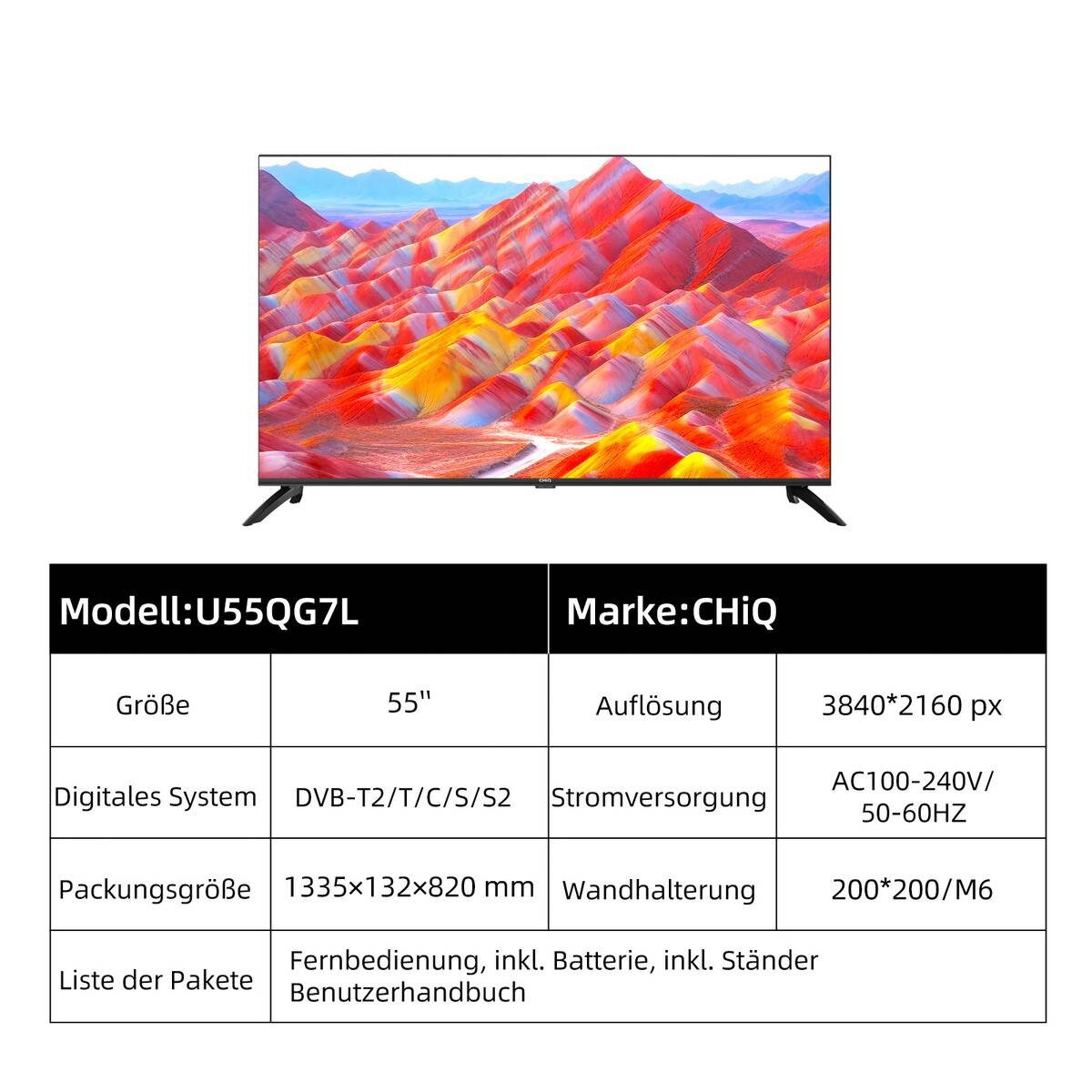 CHiQ Q-LED-TV U55QG7L B/H: ca. 123x79 cm
