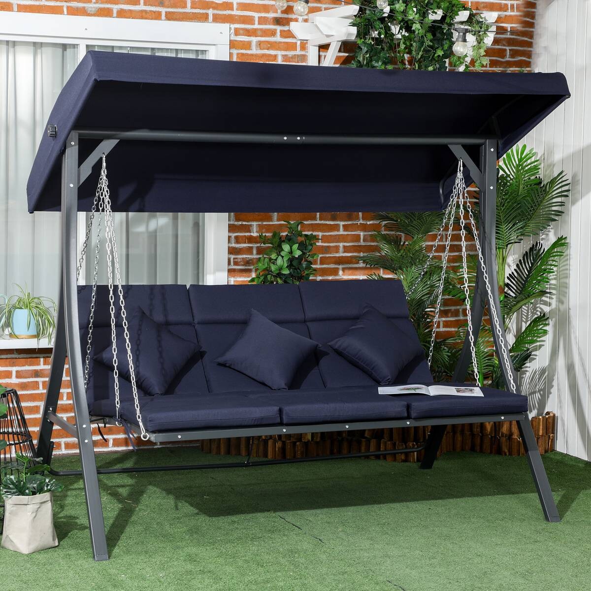 Outsunny Hollywoodschaukel dunkelblau Polyester B/H/L: ca. 118x168x198 cm