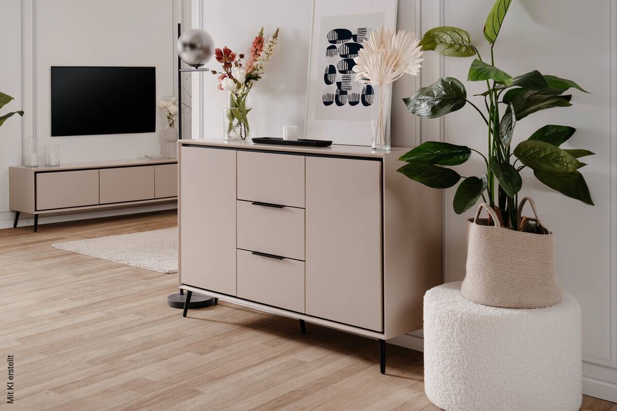 Kommode Arona sand schwarz B/H/T: ca. 135x90x38 cm