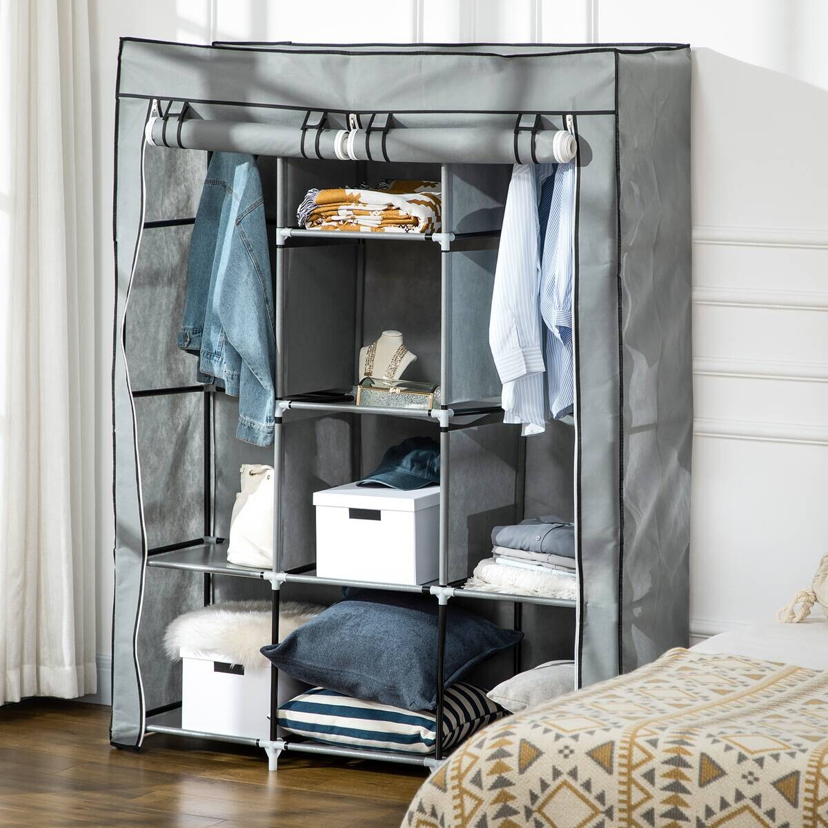 HOMCOM Kleiderschrank hellgrau Edelstahl B/H/L: ca. 43x125x162,5 cm
