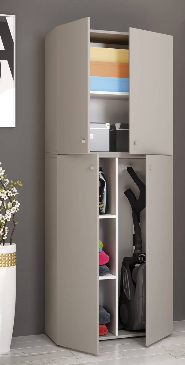 Putzschrank Lona XXL Putzschrank grau weiß B/H/T: ca. 70x182x39 cm