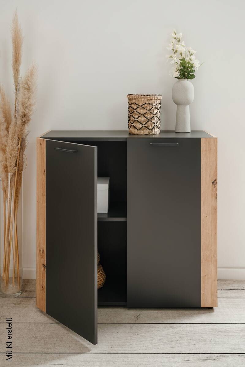 Kommode Cento anthrazit Eiche Artisan Oak Nachbildung B/H/T: ca. 89x83x35 cm