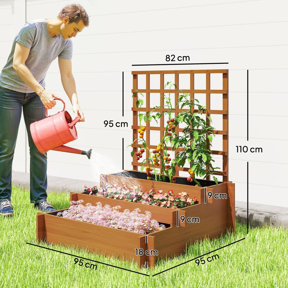 Outsunny Hochbeet mit Rankgitter braun B/H/T/L: ca. 95x110x95x95 cm