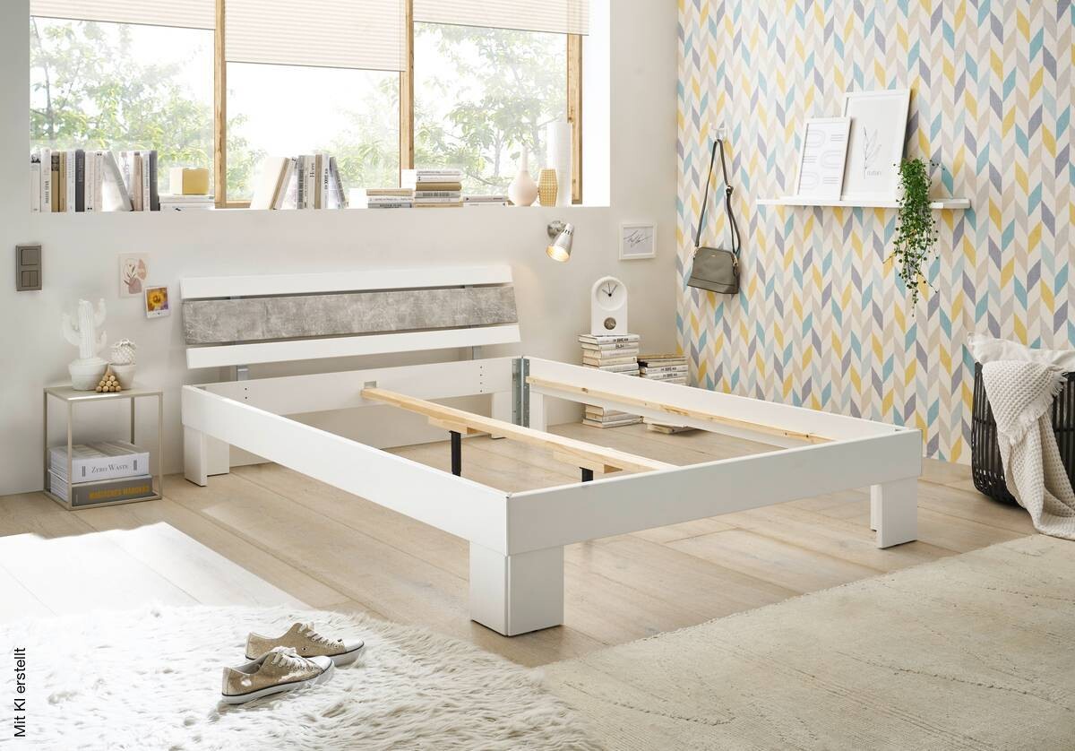 Futonbett Lyon weiß Beton Optik Liegefläche B/L: ca. 140x200 cm