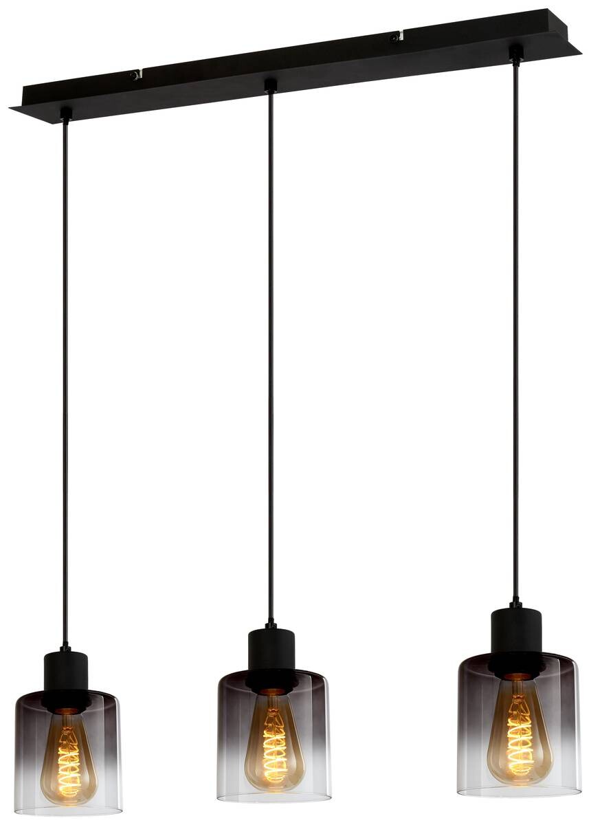 POCOline Pendelleuchte Nera schwarz Rauch Metall Rauchglas B/H/T: ca. 62x120x10 cm E27 3 Brennstellen