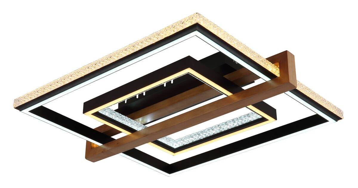 GLOBO LED-Deckenleuchte Opal dunkelbraun mattschwarz Holz Metall Kunststoff B/H/L: ca. 55x11,5x50 cm 1 Brennstellen