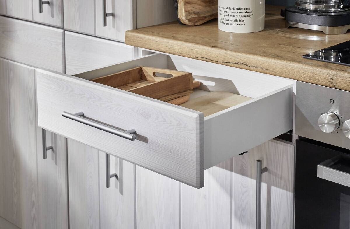 Respekta Winkelküche BERPL310LHWC weiß Lärche Nachbildung B/H/T: ca. 310x211x172 cm