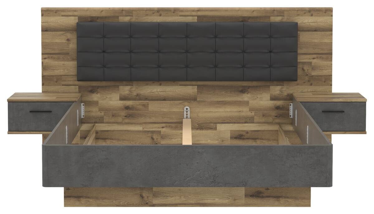 Bettanlage Stabeiche Nachbildung dunkelgrau Beton Optik B/H/T: ca. 296,5x120x209,9 cm Liegefläche B/L: ca. 180x200 cm