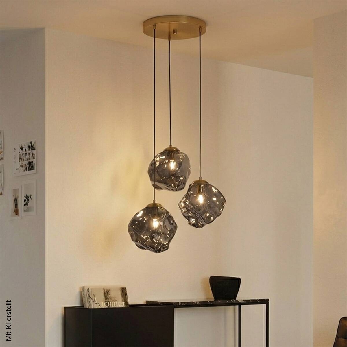 Lamkur Pendelleuchte weiß Rauch Stahl Glas B/H/L: ca. 47x120x47 cm E14 3 Brennstellen