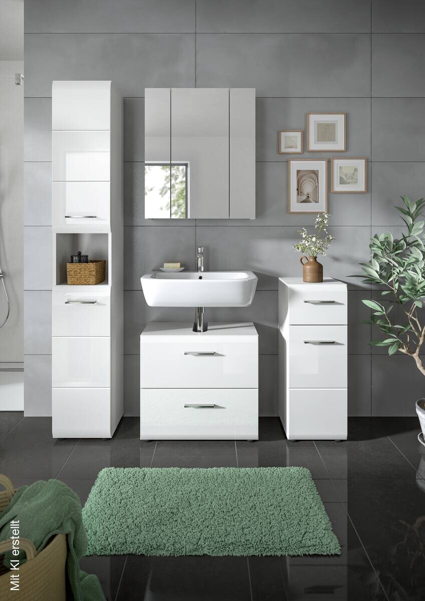 Badezimmer-Set Ice weiß weiß Hochglanz B/H/T: ca. 150x185x30 cm