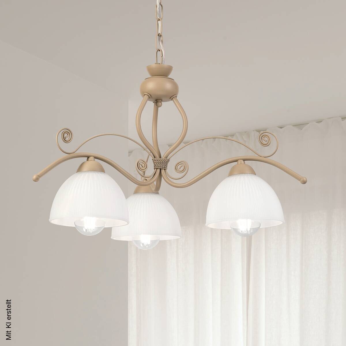 Lamkur Pendelleuchte weiß beige Stahl Glas B/H/L: ca. 41x73x41 cm E27 3 Brennstellen