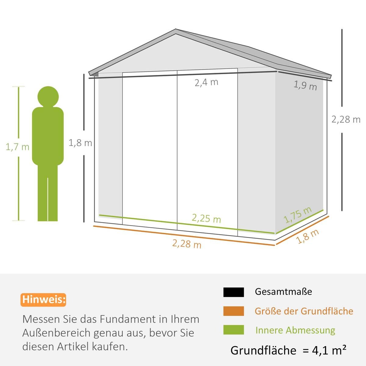 Outsunny Gartenhaus hellgrau B/H/T/L: ca. 190x228x190x240 cm