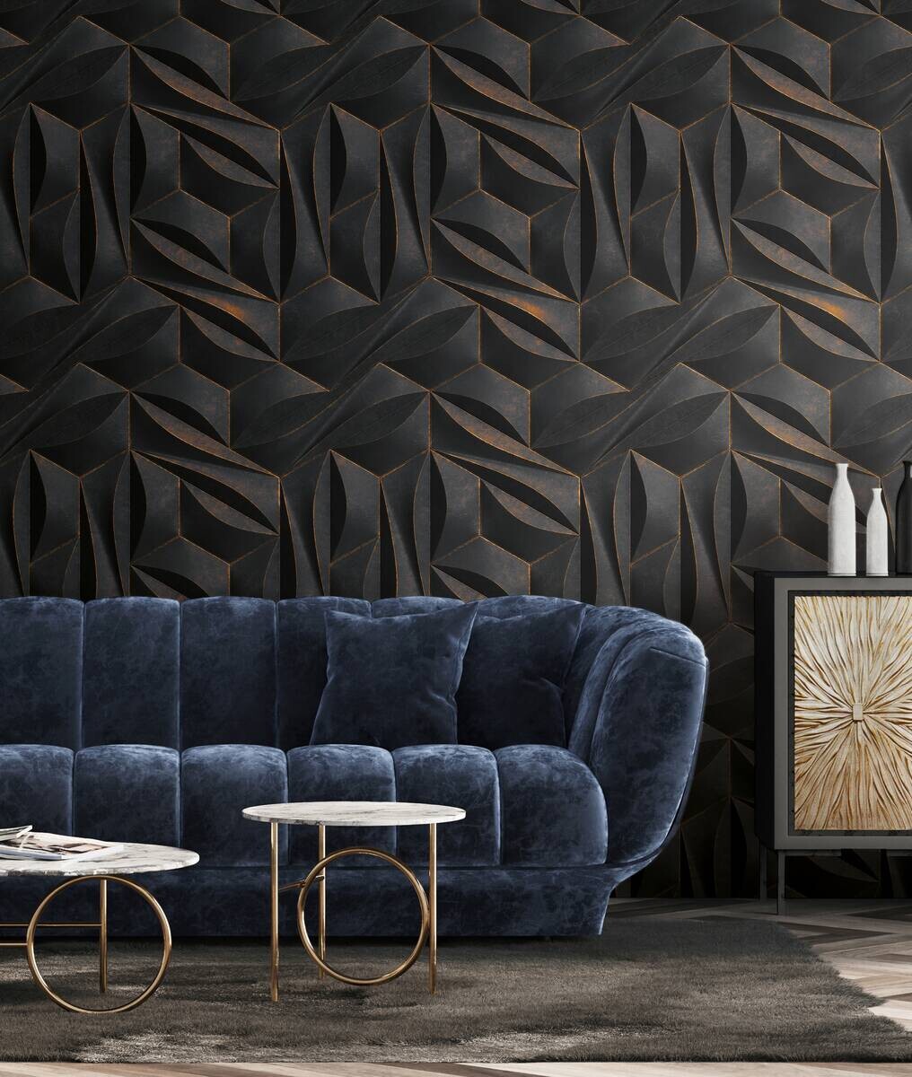 Livingwalls Fototapete 3D-Optik gold anthrazit B/L: ca. 280x159 cm