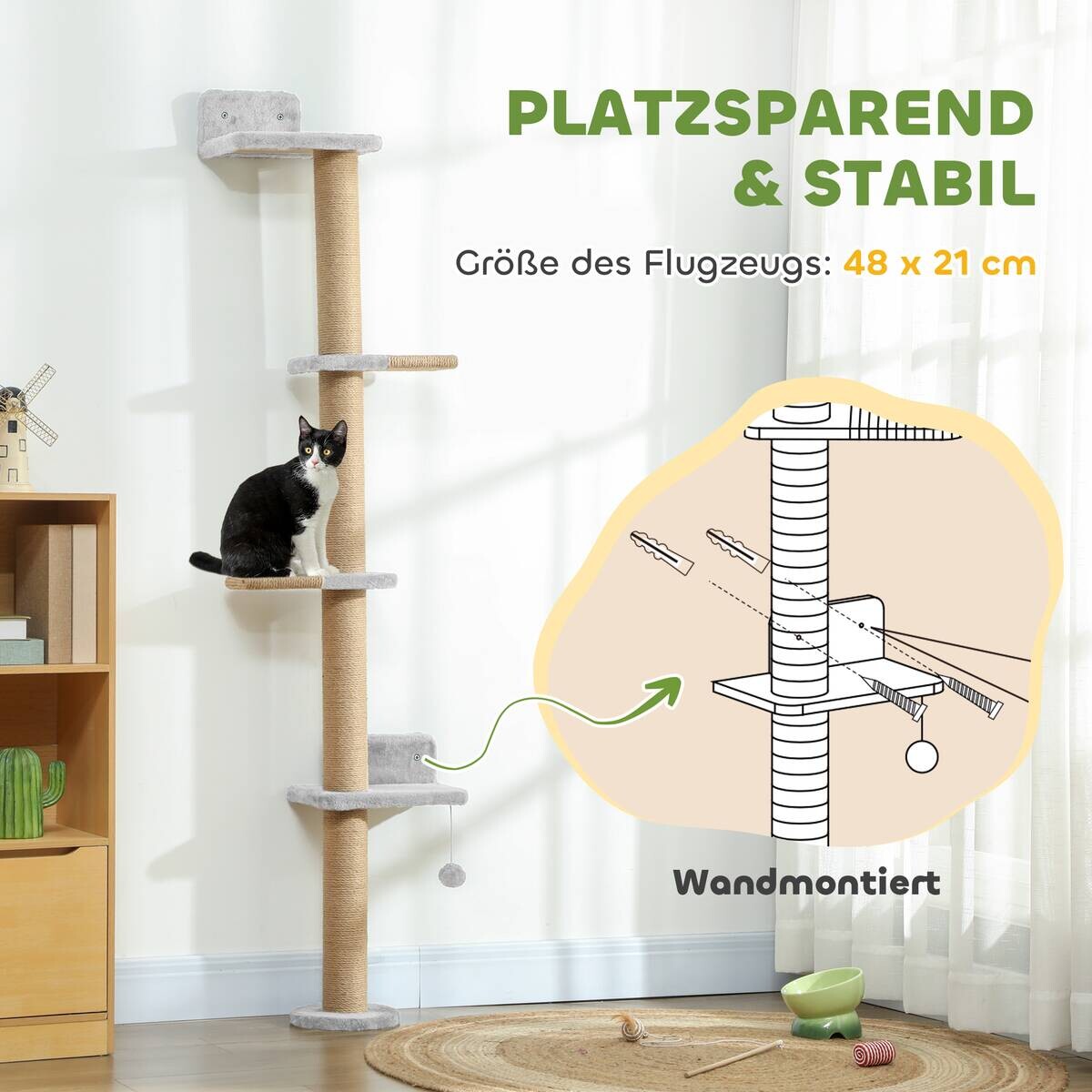 PawHut Kratzbaum hellgrau Spanplatte B/H/L: ca. 21x180x48 cm