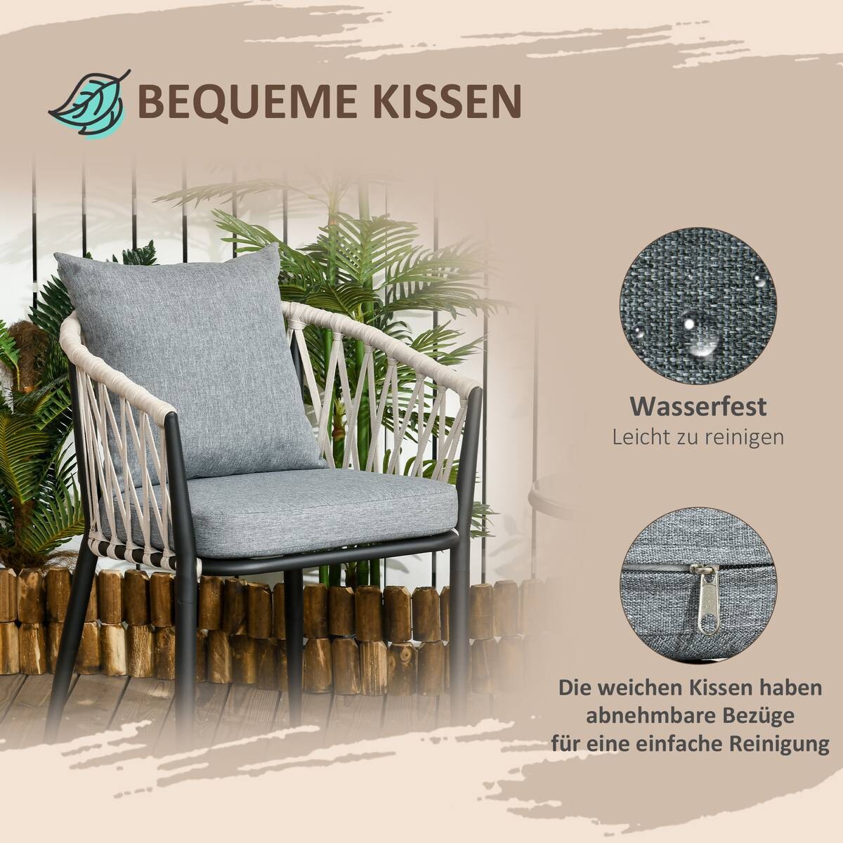 Outsunny Bistroset grau Polyester B/H/L: ca. 60x75x57 cm
