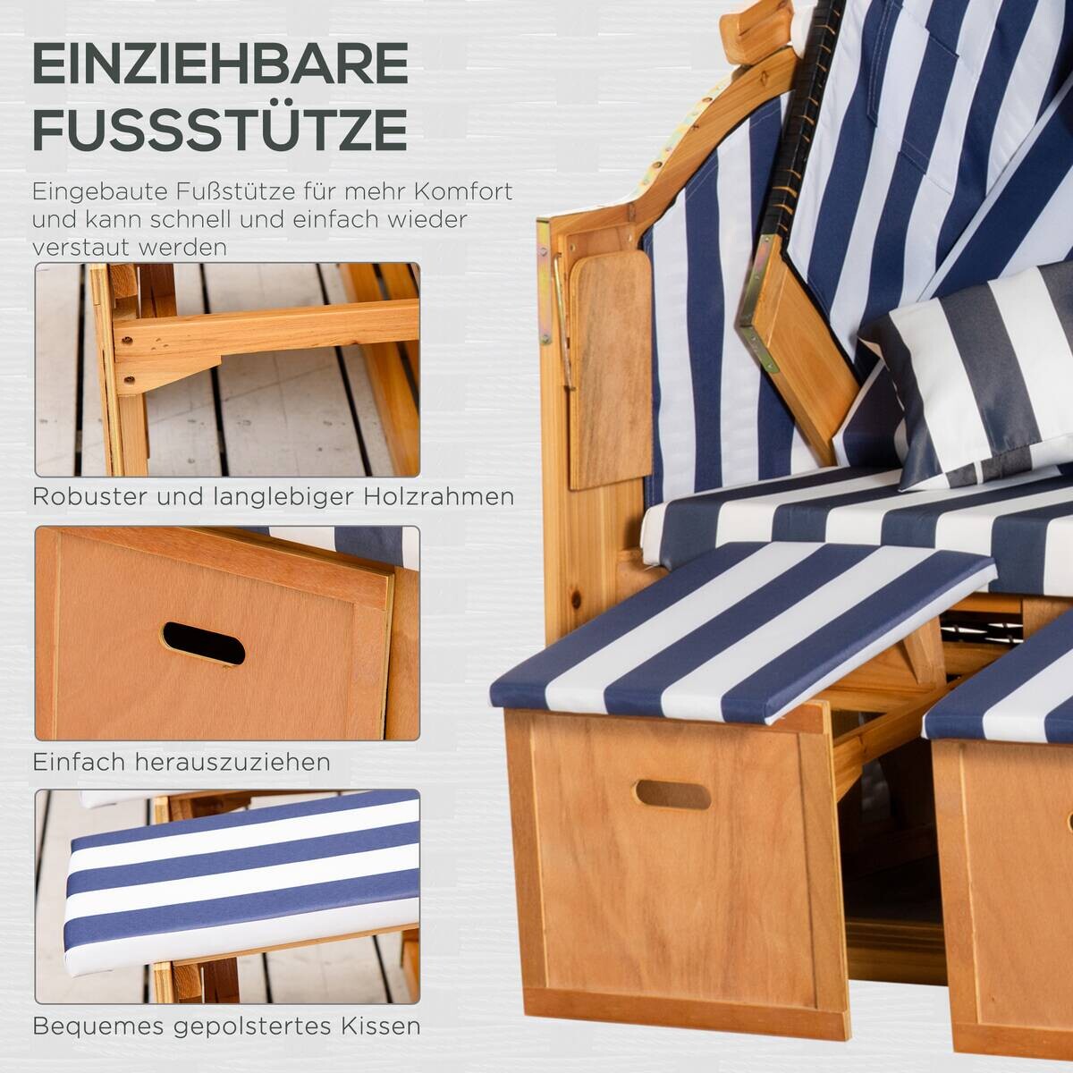 Outsunny Strandkorb blau Holz B/H/L: ca. 79x118x160 cm