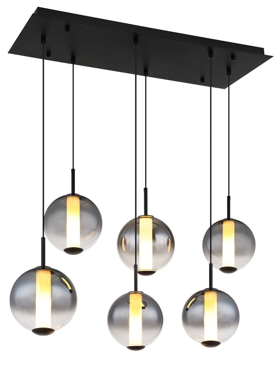 GLOBO Pendelleuchte Opal mattschwarz Rauch Metall Glas B/H: ca. 100x120 cm 1 Brennstellen