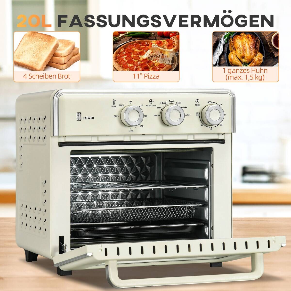HOMCOM Küchengerät 800-152V90CW cremeweiß Edelstahl B/H/L: ca. 37,7x36x34,5 cm