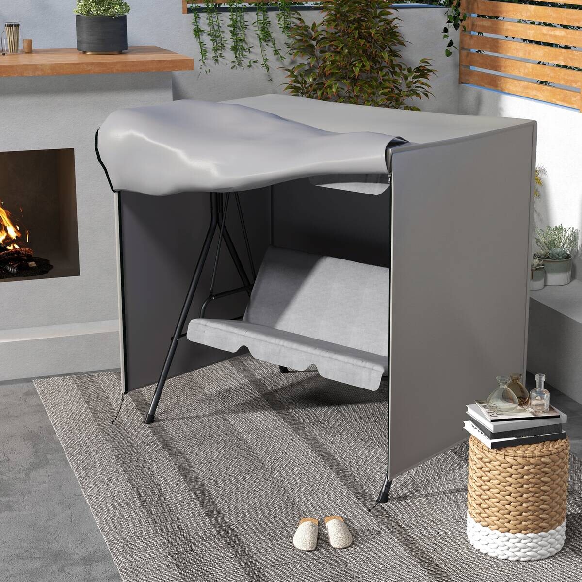 Outsunny Abdeckplane grau Polyester B/H/L: ca. 114x177x152 cm