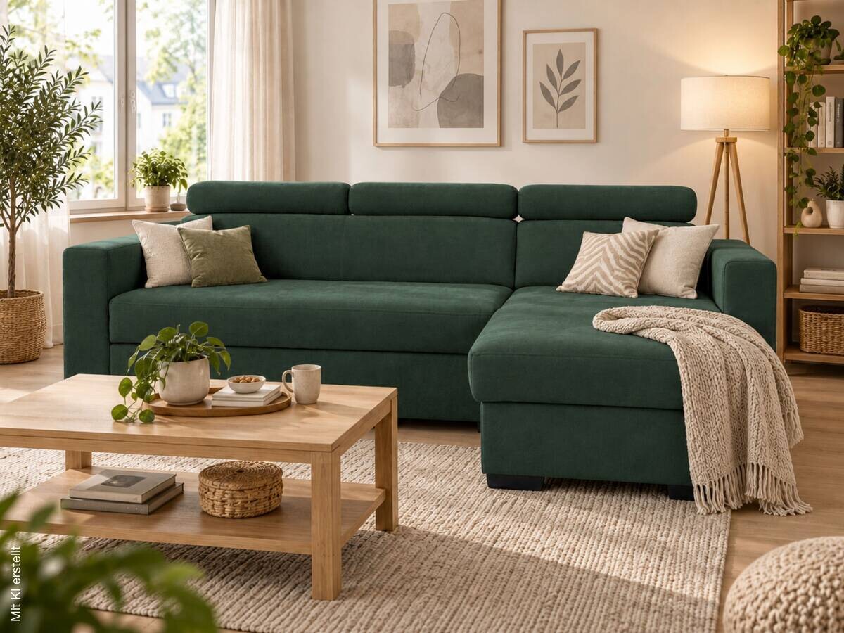 Ecksofa mit Bettfunktion und Bettkasten grün Microfaser B/T: ca. 238x170 cm