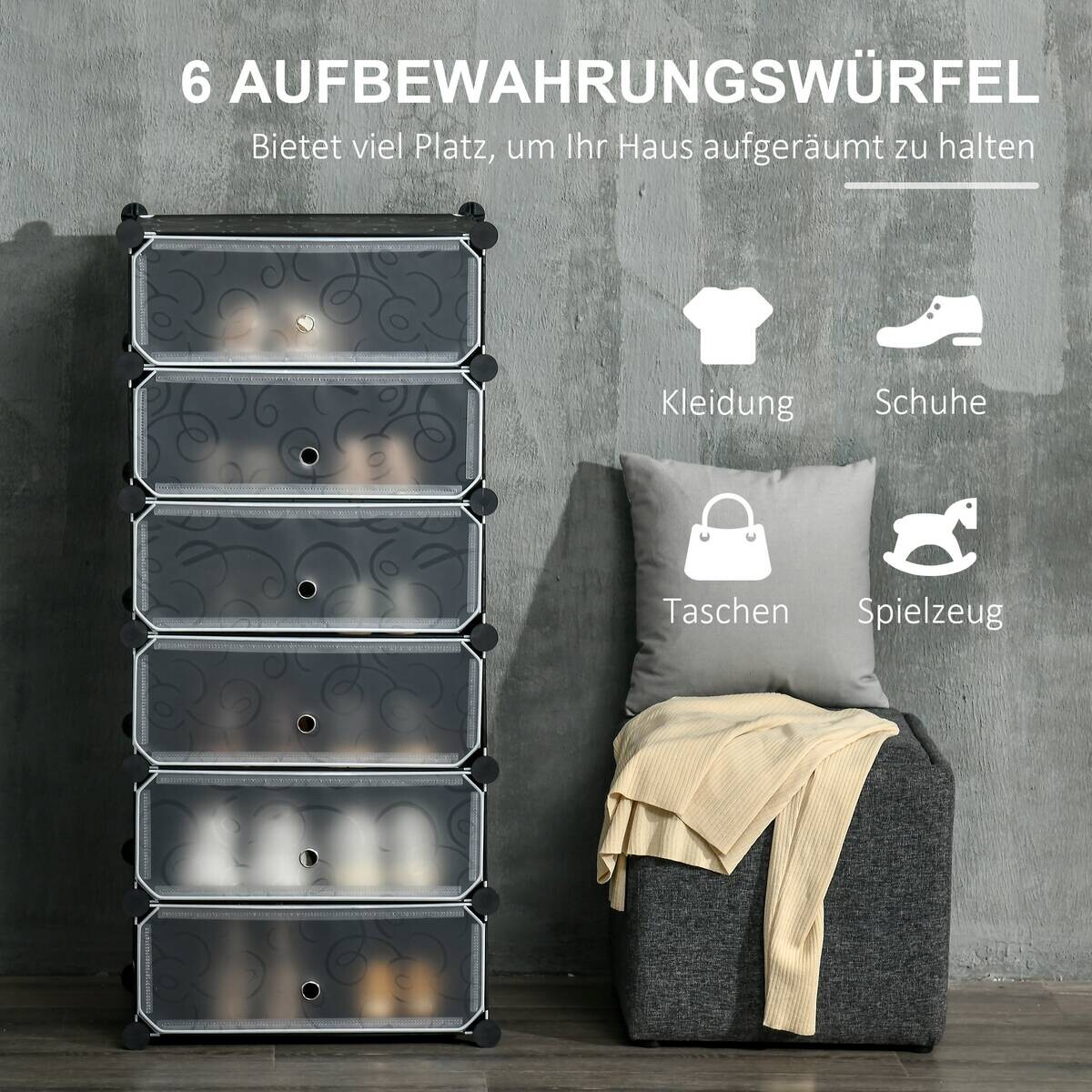 HOMCOM Schuhregal schwarz Polypropylen B/H/L: ca. 36,5x49x108 cm