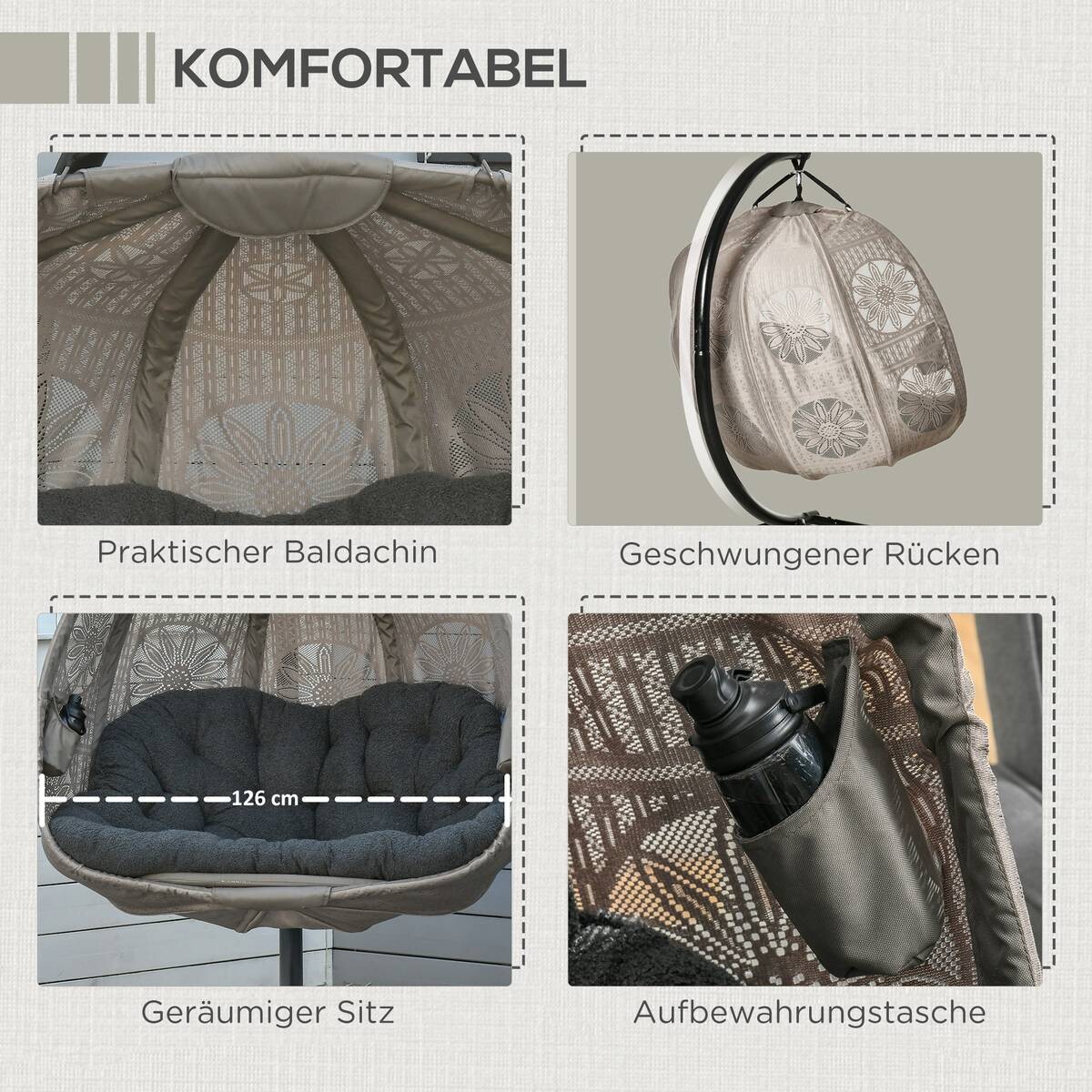 Outsunny Hängesessel mit zwei Sitzplätzen schwarz Polyester B/H/L: ca. 126x172x132 cm
