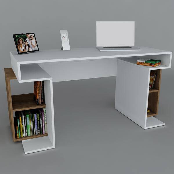 Schreibtisch Monument weiß walnuss Braun Nachbildung B/H/T: ca. 140x75x75 cm