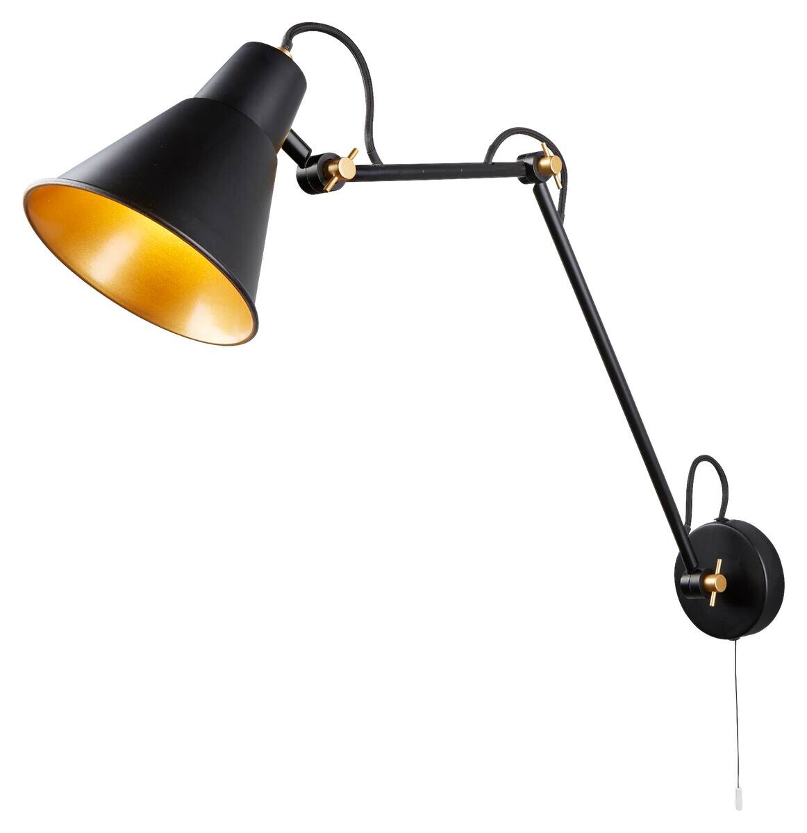 Searchlight Wandleuchte Swing Arm gold schwarz Stahl B/H/T: ca. 14x58x5 cm E27 1 Brennstellen