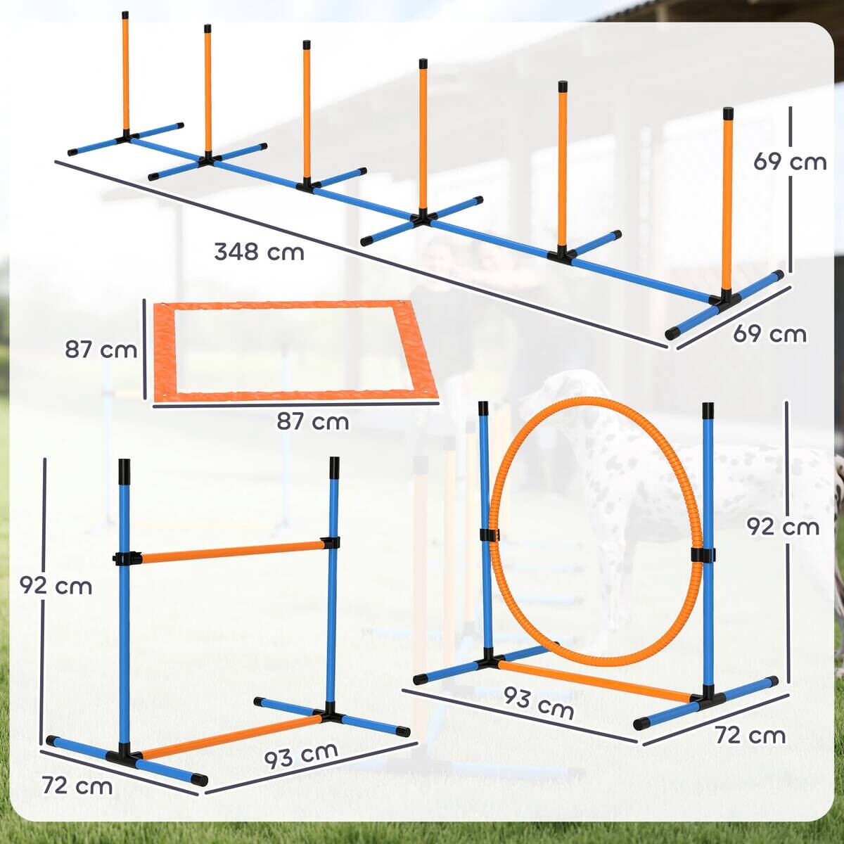 PawHut Hund Agility Set blau Kunststoff B/H/L: ca. 69x69x348 cm