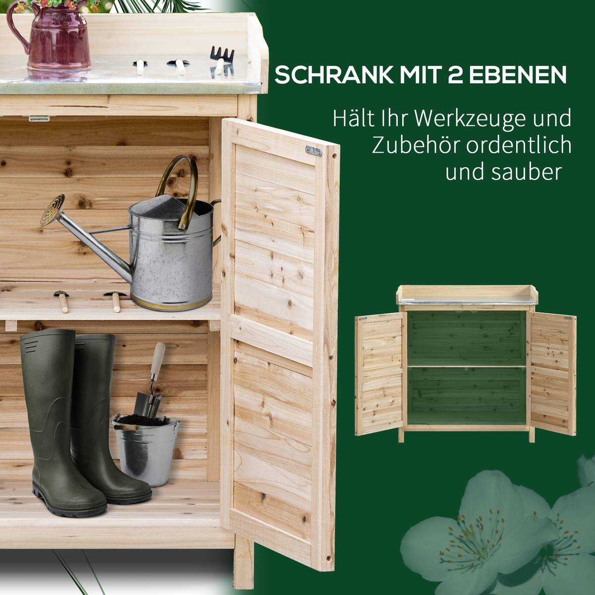 Outsunny Gartenschrank natur Holz B/H/T: ca. 83x92x40 cm