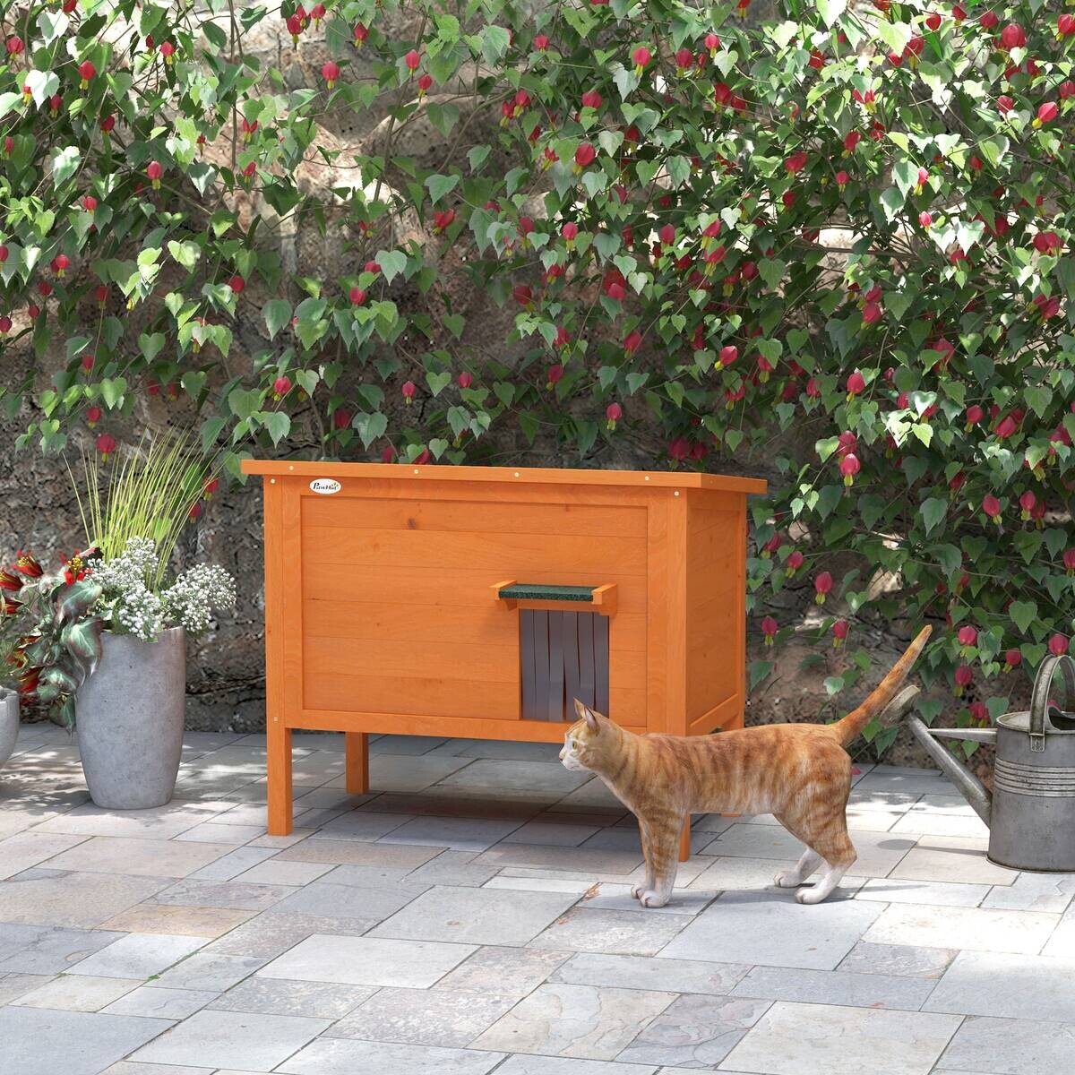 PawHut Katzenhütte orange Holz B/H/L: ca. 50x68,5x85 cm