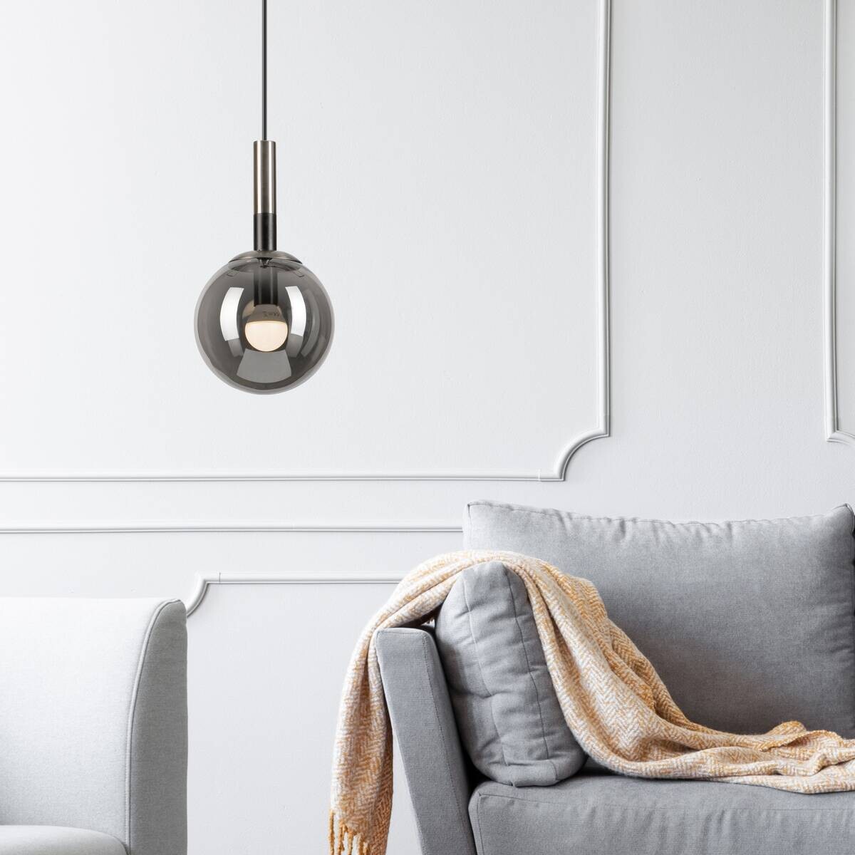 Lamkur Hängeleuchte Rollo Chrom Glas Stahl B/H/L: ca. 15x120x15 cm 1.0 Brennstellen