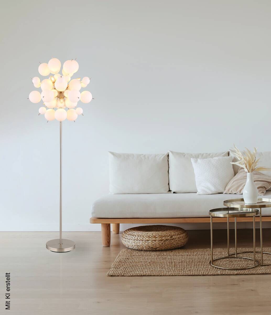 GLOBO Stehlampe nickel matt Metall Glas H/D: ca. 155x55 cm E14 6 Brennstellen