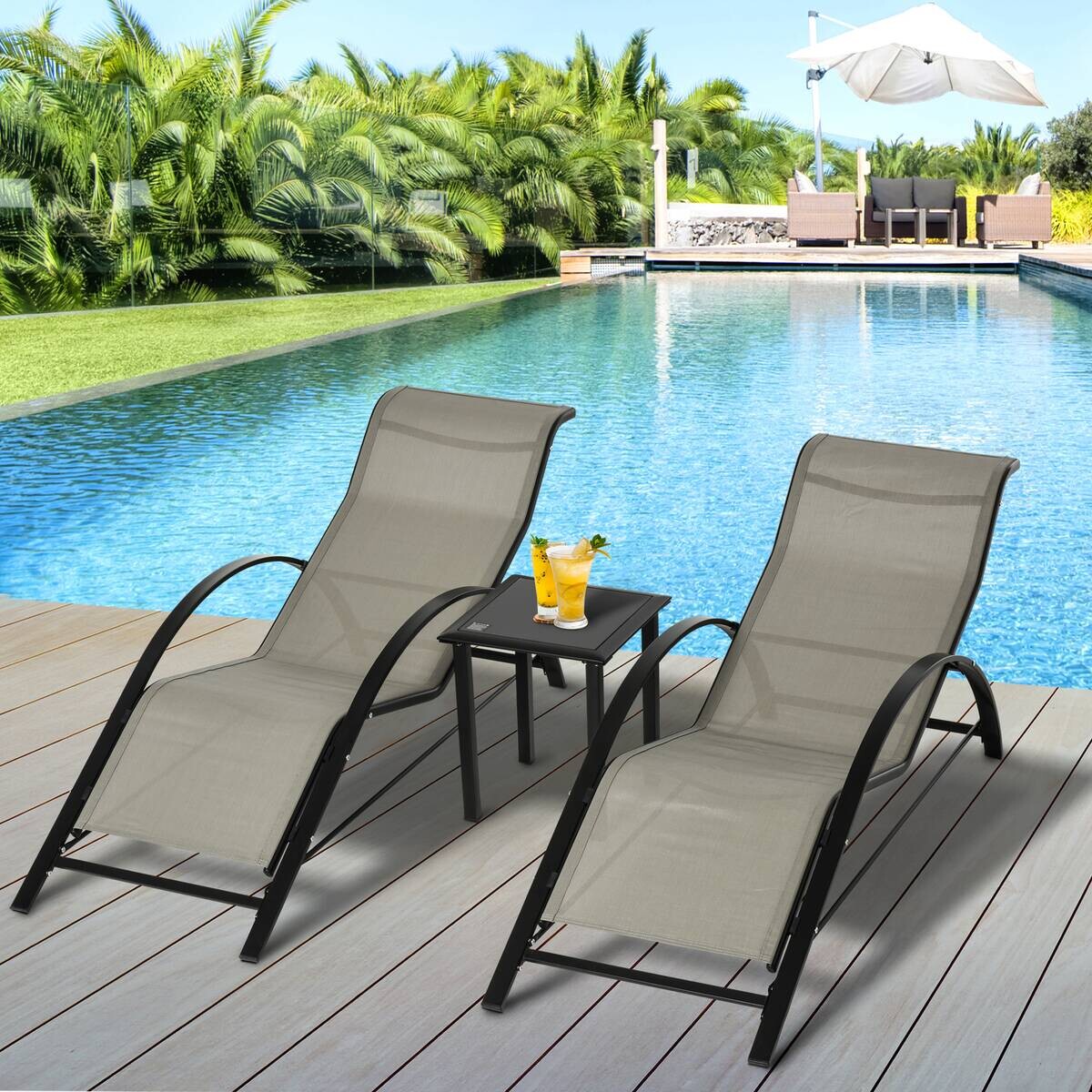 Outsunny Gartenliege schwarz Edelstahl B/H/L: ca. 169x59x66 cm
